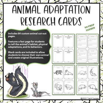 Animal Adaptations Informational Reading and Science Research Project  Worksheets