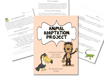 Animal Adaptation Project for 4th/5th Grade by Beach Lovin' Teach