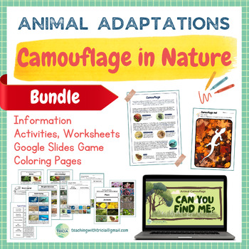 Preview of Animal Adaptations - Camouflage in Nature BUNDLE: Info, Worksheets, Activities