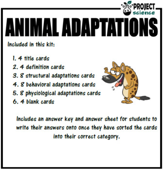 Animal Adaptations Card Sort by PROJECT science | TPT