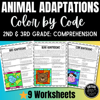 Preview of Animal Adaptations | Color by Code Reading Comprehension| Passages | Science