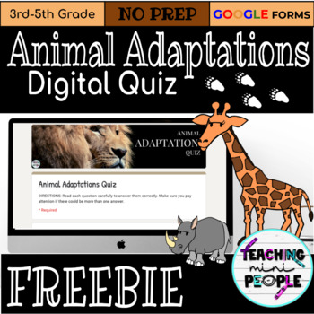 Preview of Animal Adaptations Digital Quiz FREEBIE | Elementary Science Auto-Grade