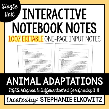Preview of Animal Adaptations Editable Notes