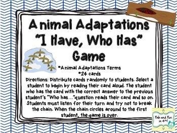 Preview of Animal Adaptations "I Have, Who Has" Game