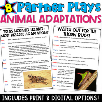 Preview of Animal Adaptations Partner Plays: 5 Scripts with a Comprehension Check Worksheet