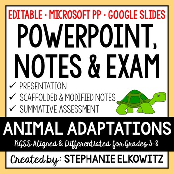 Preview of Animal Adaptations PowerPoint, Notes & Exam - Google Slides