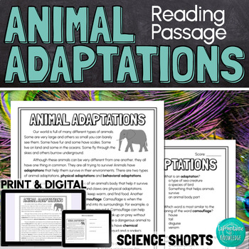 Preview of Animal Adaptations Reading Comprehension Passage PRINT and DIGITAL