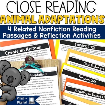 Preview of Animal Adaptations Reading Passages Paired Text for ELA Test Prep 3rd 4th Grade