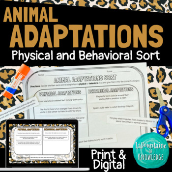 Preview of Animal Adaptations Physical and Behavioral Sort Activity PRINT and DIGITAL