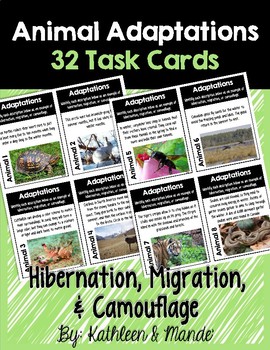 Preview of Animal Adaptations Task Cards {Hibernation, Migration, Camouflage}