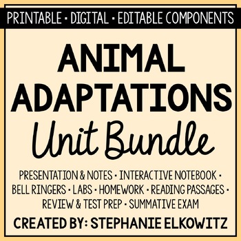 Preview of Animal Adaptations Unit Bundle | Printable, Digital & Editable Components