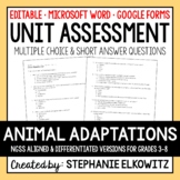 Animal Adaptations Unit Exam | Editable | Printable | Google Form