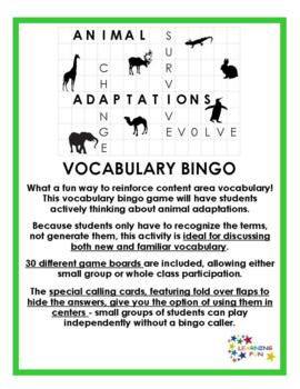 Pet Bingo Game, Vocabulary Words