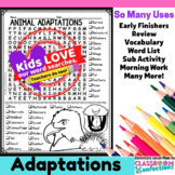 Animal Adaptations Word Search Activity : Early Finishers 