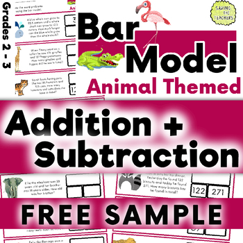 Preview of Animal Addition and Subtraction Bar Model Word Problems: Grades 2-3 FREE SAMPLE