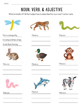 Preview of Animal- Adjectives & Action Verb