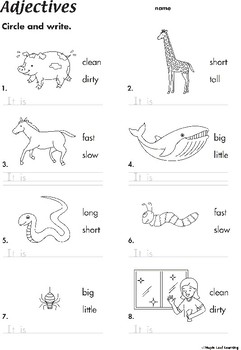Animal Adjectives Worksheet by Maple Leaf Learning | TPT