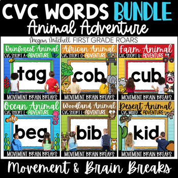 Preview of CVC WORDS Phonics Decoding Activities Movement Break Animal Adventure