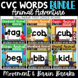 CVC WORDS Phonics Decoding Activities Movement Break Anima