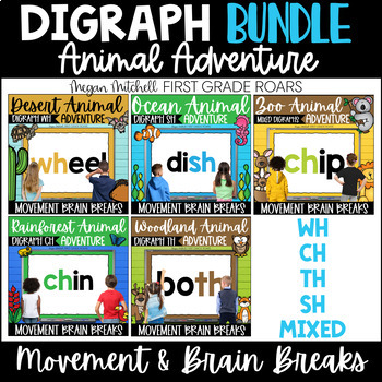 Preview of DECODING DIGRAPHS Phonics Activities Movement Break Animal Adventure