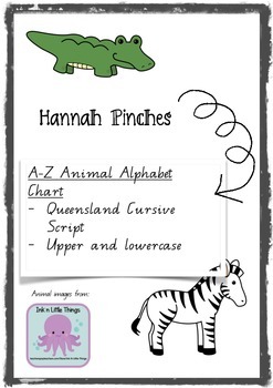Preview of Animal Alphabet Chart - Handwriting A-Z - QLD cursive script