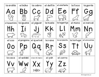 Animal Alphabet Chart Spanish - el alfabeto by Bilingue Kids | TPT