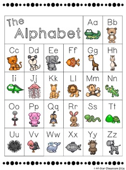 animal alphabet chart and posters brights by the all star classroom