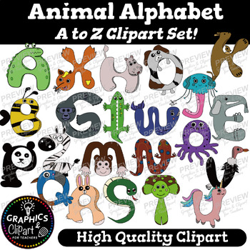 Animal Alphabet Clip Art A-Z for Flashcards or Activities | TPT