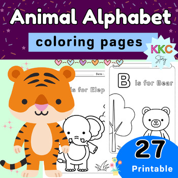 Preview of Animal Alphabet Coloring Pages For Preschool & Kindergarten