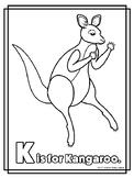 Animal Alphabet Coloring Pages: K is for Kangaroo