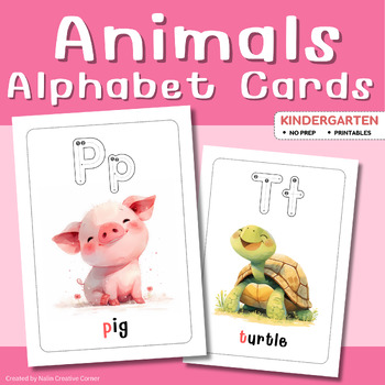 Preview of Animal Alphabet Flash Cards Uppercase Lowercase | Kindergarten | Classroom Decor