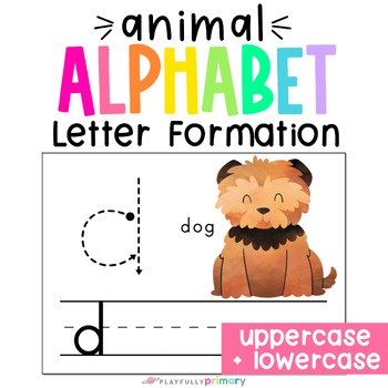 Preview of Animal Alphabet Letter Formation Practice Sheets Handwriting Practice Task Cards