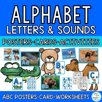 Preview of Animal Alphabet Letter Identification and Sounds Posters, Cards & Activities