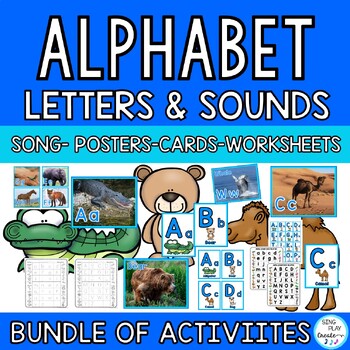 Preview of Animal Alphabet Letter Identification and Sounds Song, Cards, Phonics BUNDLE