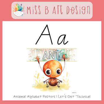 Preview of Animal Alphabet Poster Flash Cards Editable Font Let's Get Technical