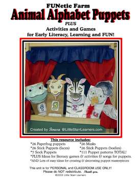 Preview of Animal Alphabet Puppets and Activities for Early Literacy by FUNetic Farm