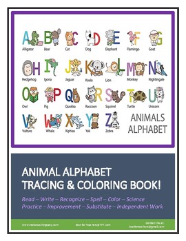 Preview of Animal Alphabet Tracing and Coloring Book