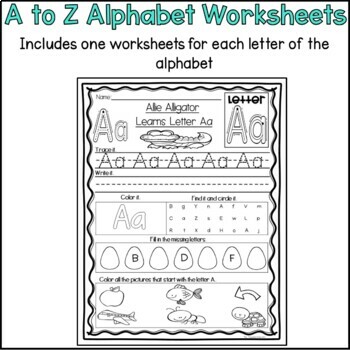 alphabet worksheets a to z kindergarten alphabet worksheets tpt