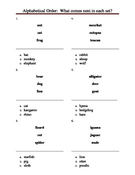 Animal Alphabetical Order by Hrncir's Creations | TPT