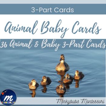 Preview of Animal Babies 3 Part Cards Montessori Matching Task Memory Vocabulary