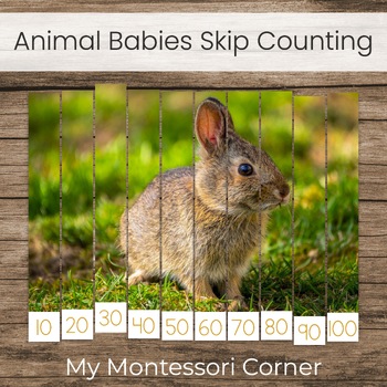 Preview of Animal Babies Spring Skip Counting Puzzles, Montessori Math Extension Work