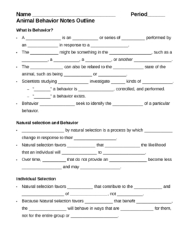 Preview of Animal Behavior Notes Outline Lesson Plan