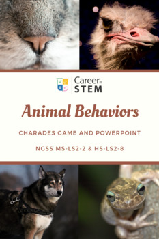 Preview of Animal Behaviors 5E Lesson, Charades Game, and Powerpoint