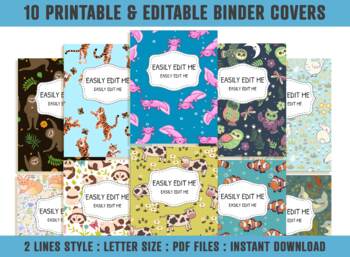 Preview of Animal Binder Cover, 10 Printable & Editable Covers+Spines, Teacher Binder Cover