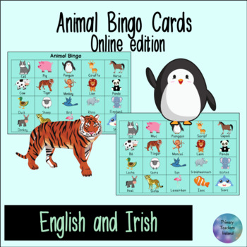 Preview of Animal Bingo Card English and Irish Ainmhithe