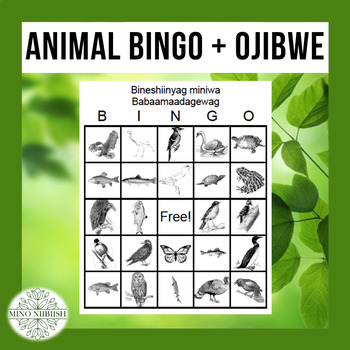 Preview of Animal Bingo Set, Second Language fillable, Ojibwe translations included