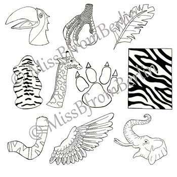 Animal Body Parts Cliparts - 20 Images in Colour and Black and White