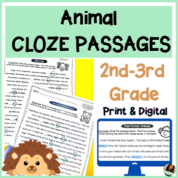 Preview of Animal CLOZE Reading Passages | MAZE Reading Comprehension Practice (2nd-3rd)