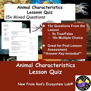 Preview of Animal Characteristics Lesson Quiz w/Answer Key **Editable**