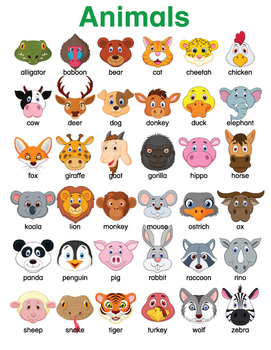 Animal Chart by Donald's English Classroom | Teachers Pay Teachers